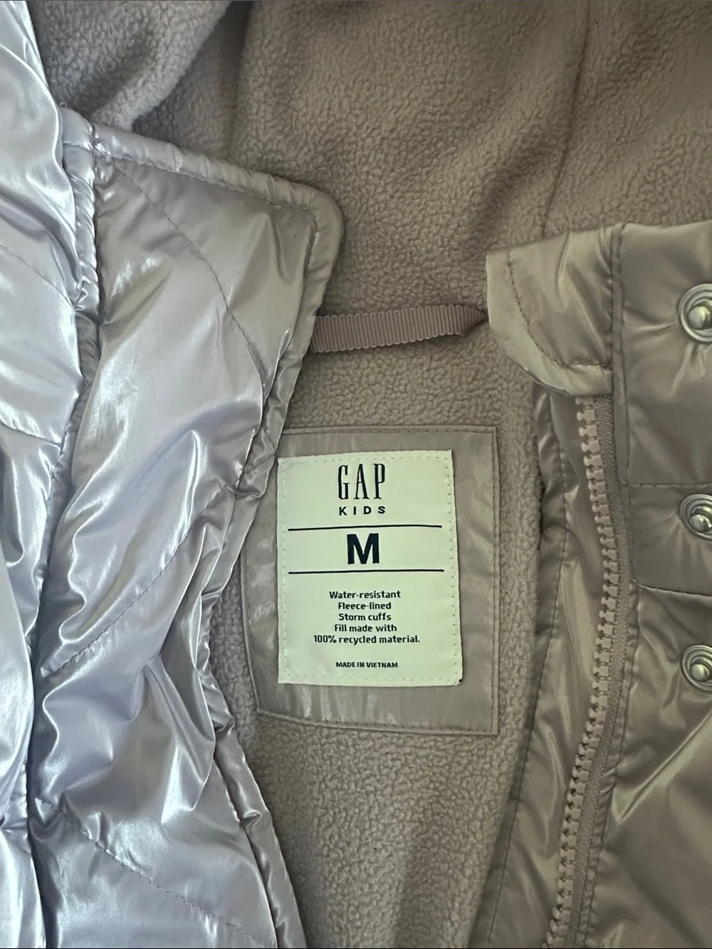 GAP Kids Hooded Puffer Jacket in Shimmery Light Lavender